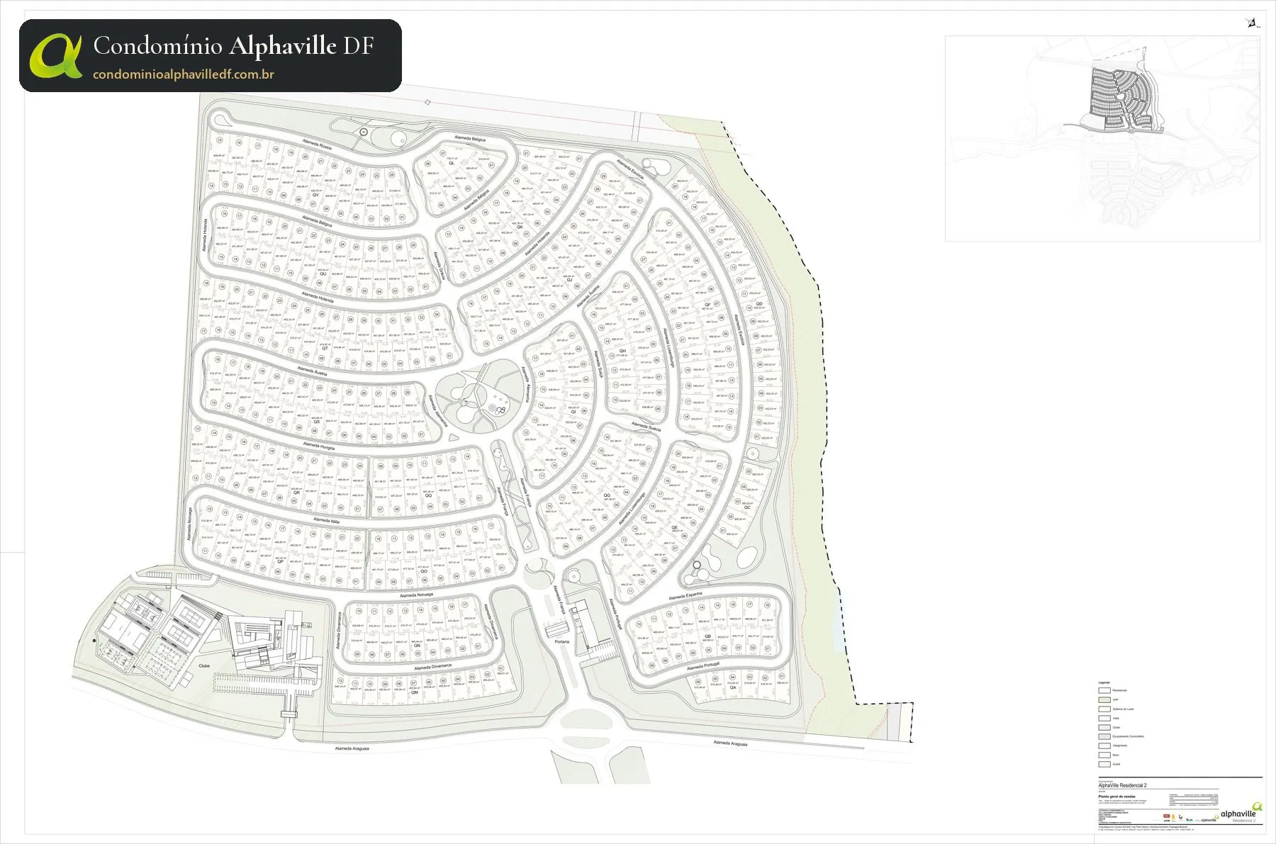 Lot map of Alphaville Residencial 2 in Brasília: sales master plan with blocks and numbered lots